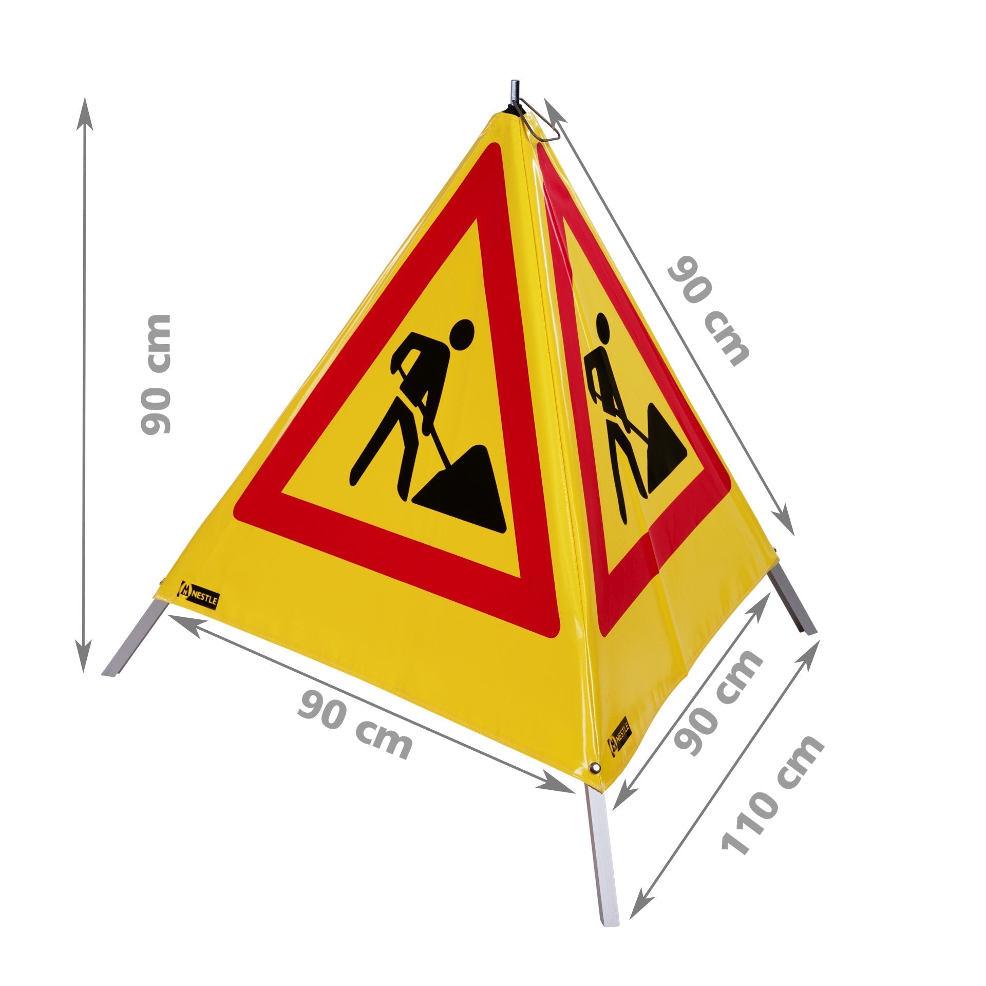 NESTLE Warnpyramide 90 cm, Schaufelmann (VZ123), gelb, mit Mittelfuß NESTLE Warnpyramide 90 cm, Schaufelmann (VZ123), gelb, mit Mittelfuß